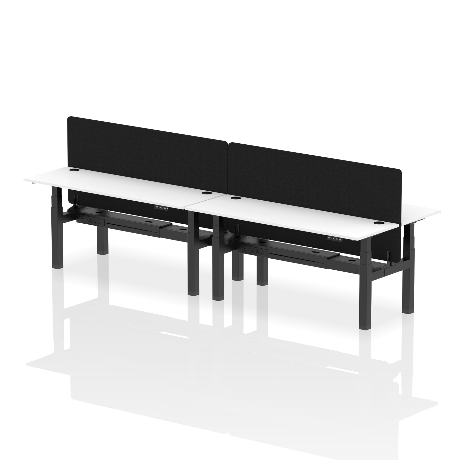 Air Back-to-Back Slimline Height Adjustable Bench Desk - 4 Person with Black Straight Screen