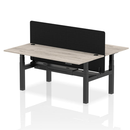 Air Back-to-Back Height Adjustable Bench Desk - 2 Person with Black Straight Screen