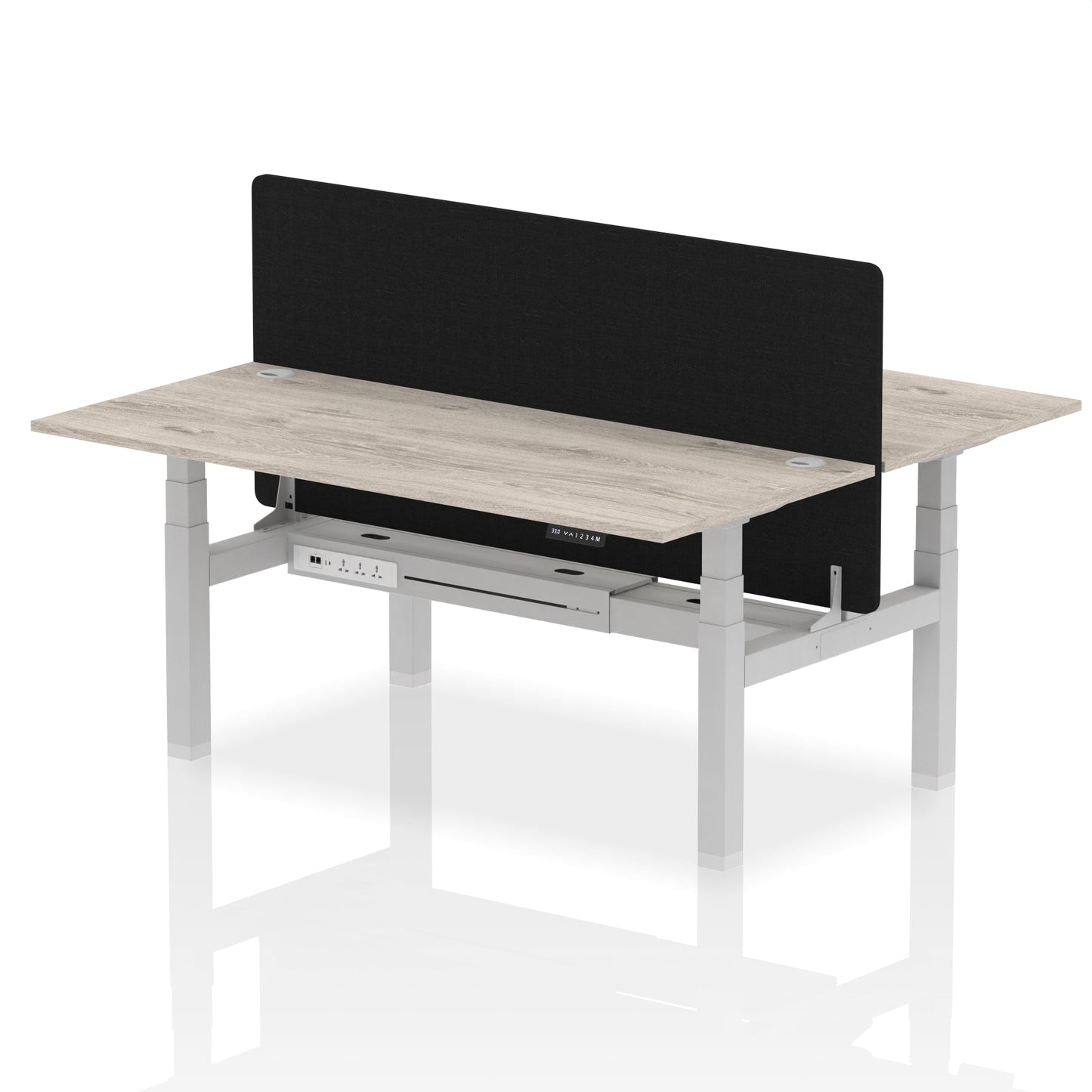 Air Back-to-Back Height Adjustable Bench Desk - 2 Person with Black Straight Screen