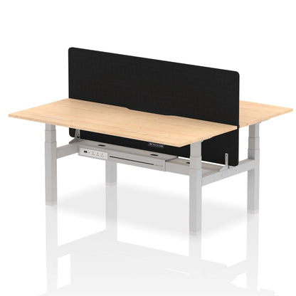 Air Back-to-Back Scalloped Edge Height Adjustable Bench Desk - 2 Person with Black Straight Screen