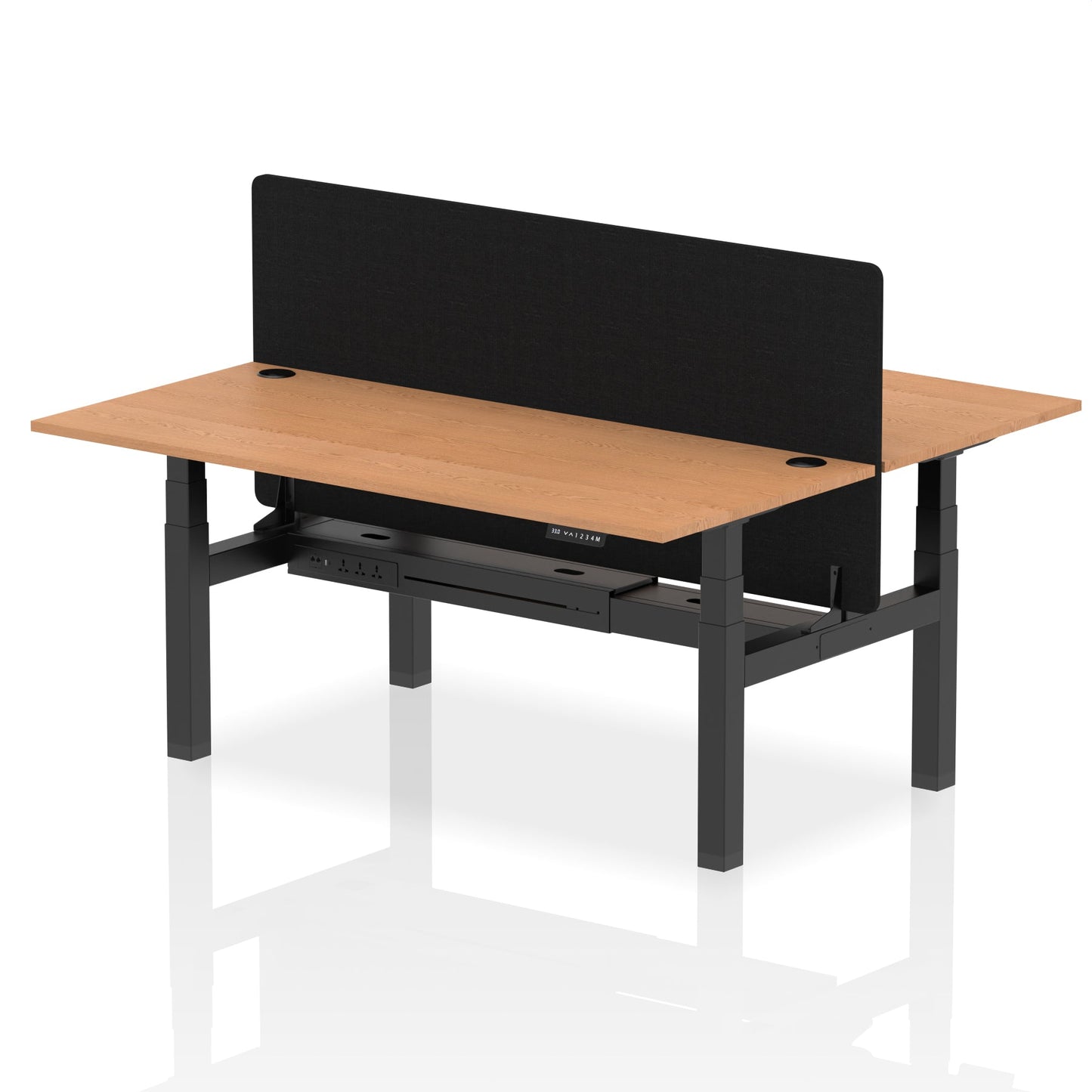 Air Back-to-Back Height Adjustable Bench Desk - 2 Person with Black Straight Screen