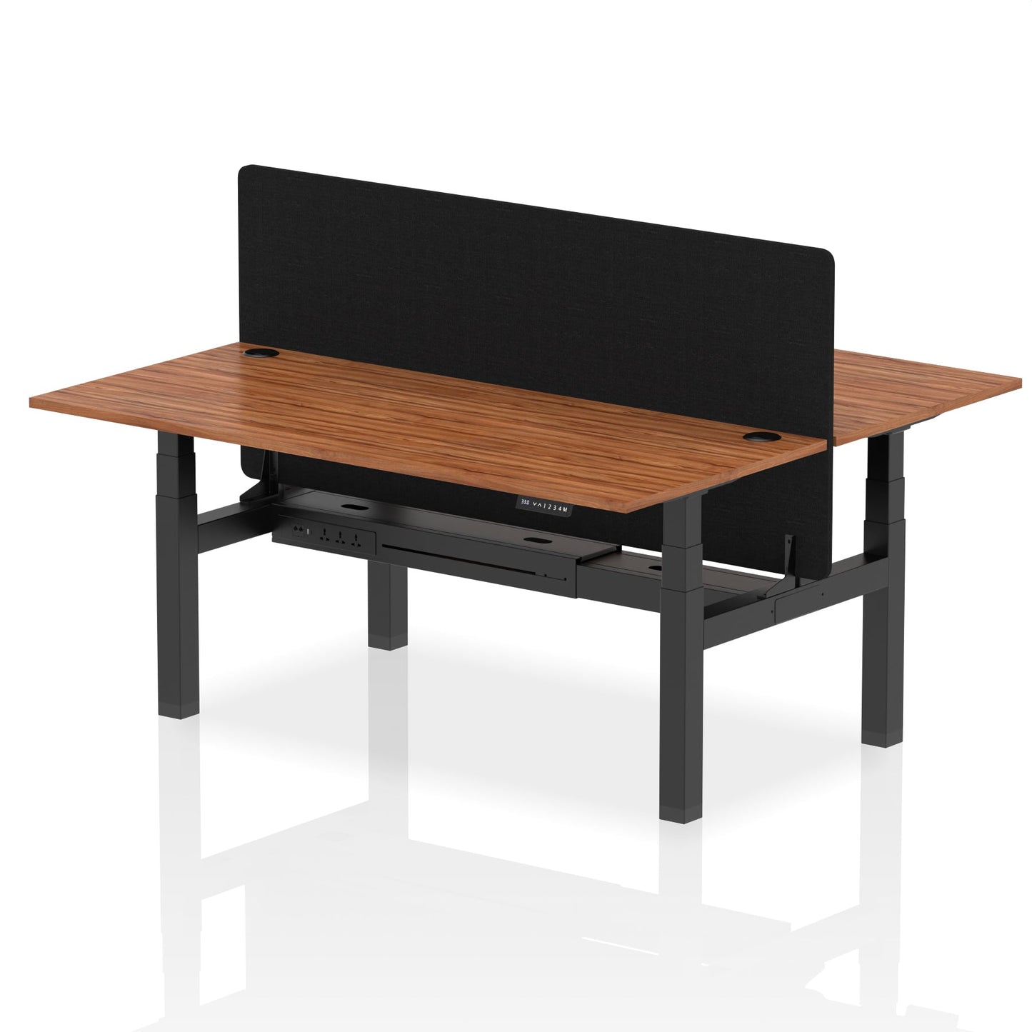 Air Back-to-Back Height Adjustable Bench Desk - 2 Person with Black Straight Screen