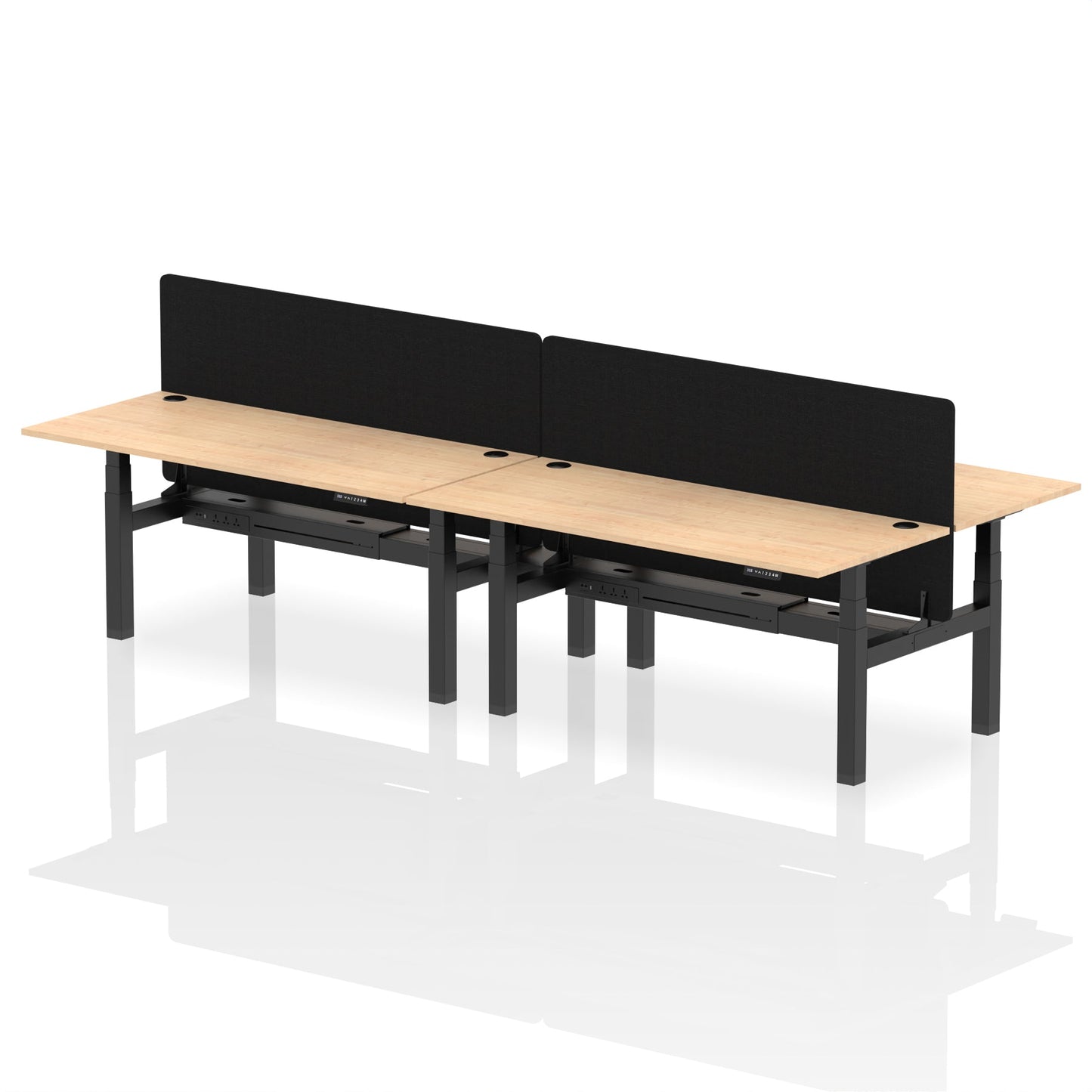 Air Back-to-Back Height Adjustable Bench Desk - 4 Person with Black Straight Screen