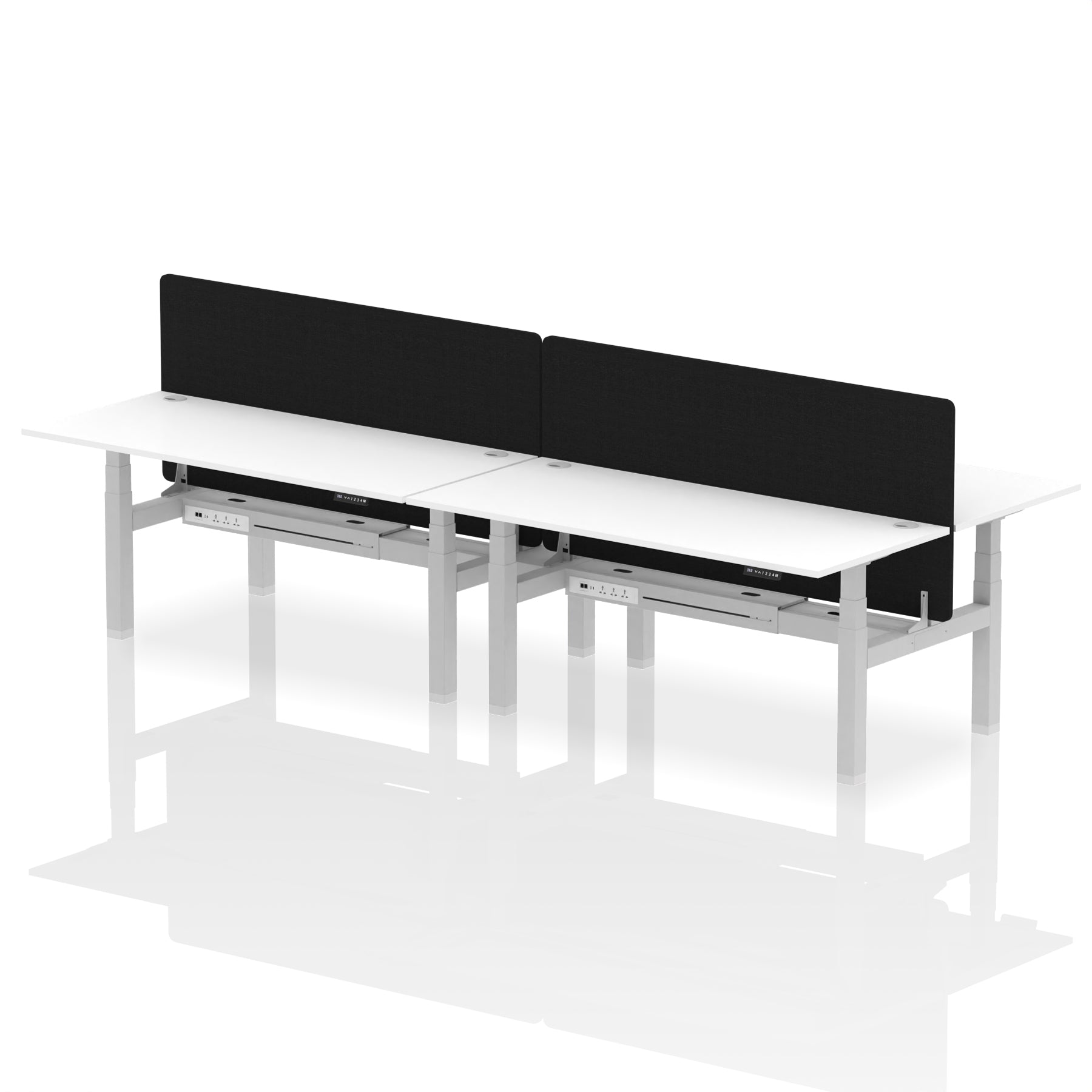 Air Back-to-Back Height Adjustable Bench Desk - 4 Person with Black Straight Screen