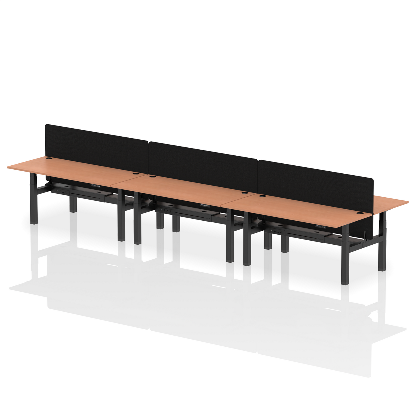 Air Back-to-Back Height Adjustable Bench Desk - 6 Person with Black Straight Screen