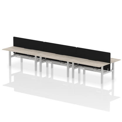 Air Back-to-Back Scalloped Edge Height Adjustable Bench Desk - 6 Person with Black Straight Screen