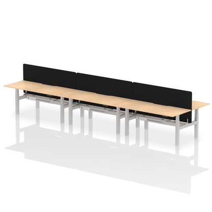 Air Back-to-Back Scalloped Edge Height Adjustable Bench Desk - 6 Person with Black Straight Screen