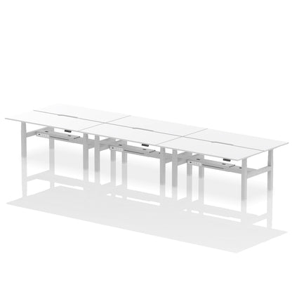 Air Back-to-Back Scalloped Edge Height Adjustable Bench Desk - 6 Person