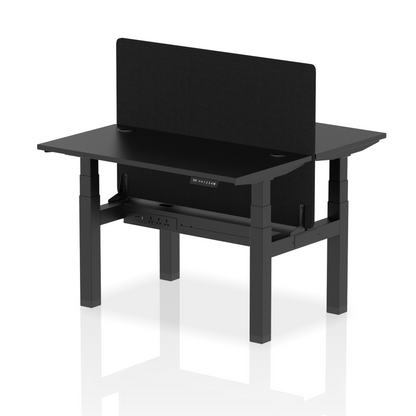 Air Back-to-Back Slimline Height Adjustable Bench Desk - 2 Person with Black Straight Screen