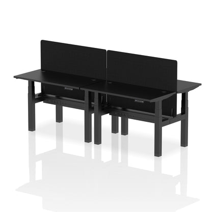 Air Back-to-Back Slimline Height Adjustable Bench Desk - 4 Person with Black Straight Screen