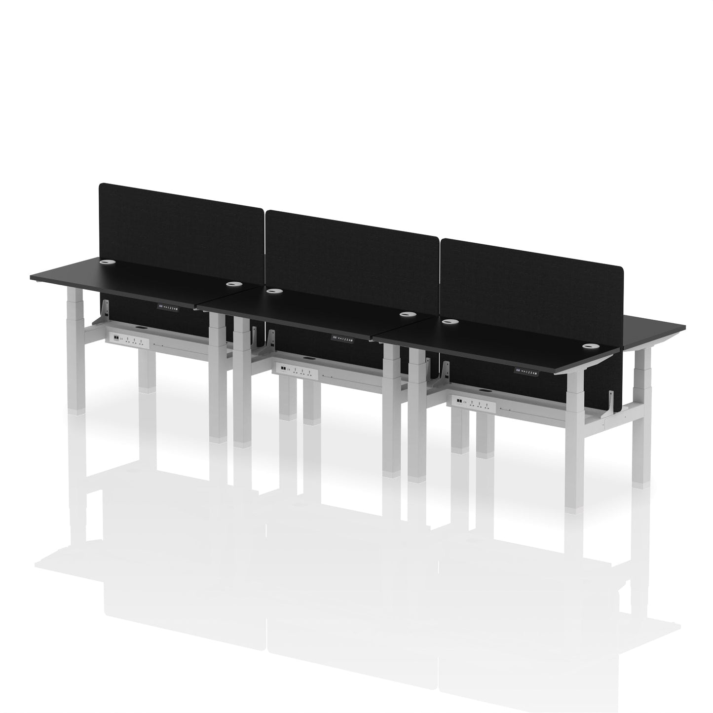 Air Back-to-Back Slimline Height Adjustable Bench Desk - 6 Person with Black Straight Screen