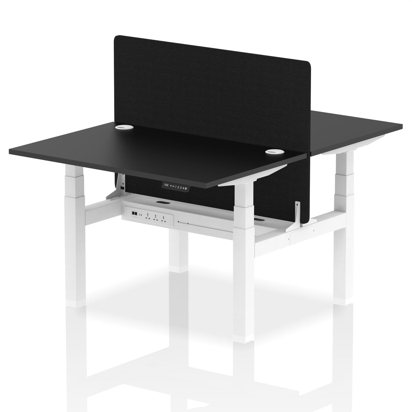 Air Back-to-Back Height Adjustable Bench Desk - 2 Person with Black Straight Screen