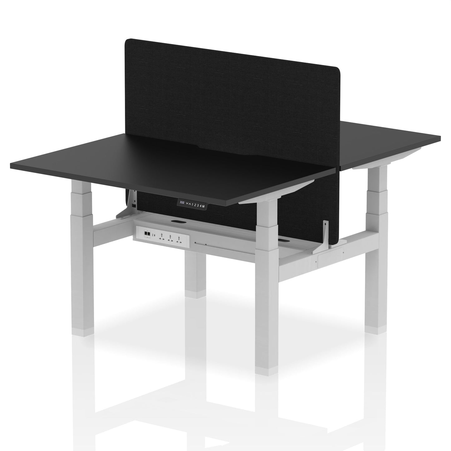 Air Back-to-Back Scalloped Edge Height Adjustable Bench Desk - 2 Person with Black Straight Screen