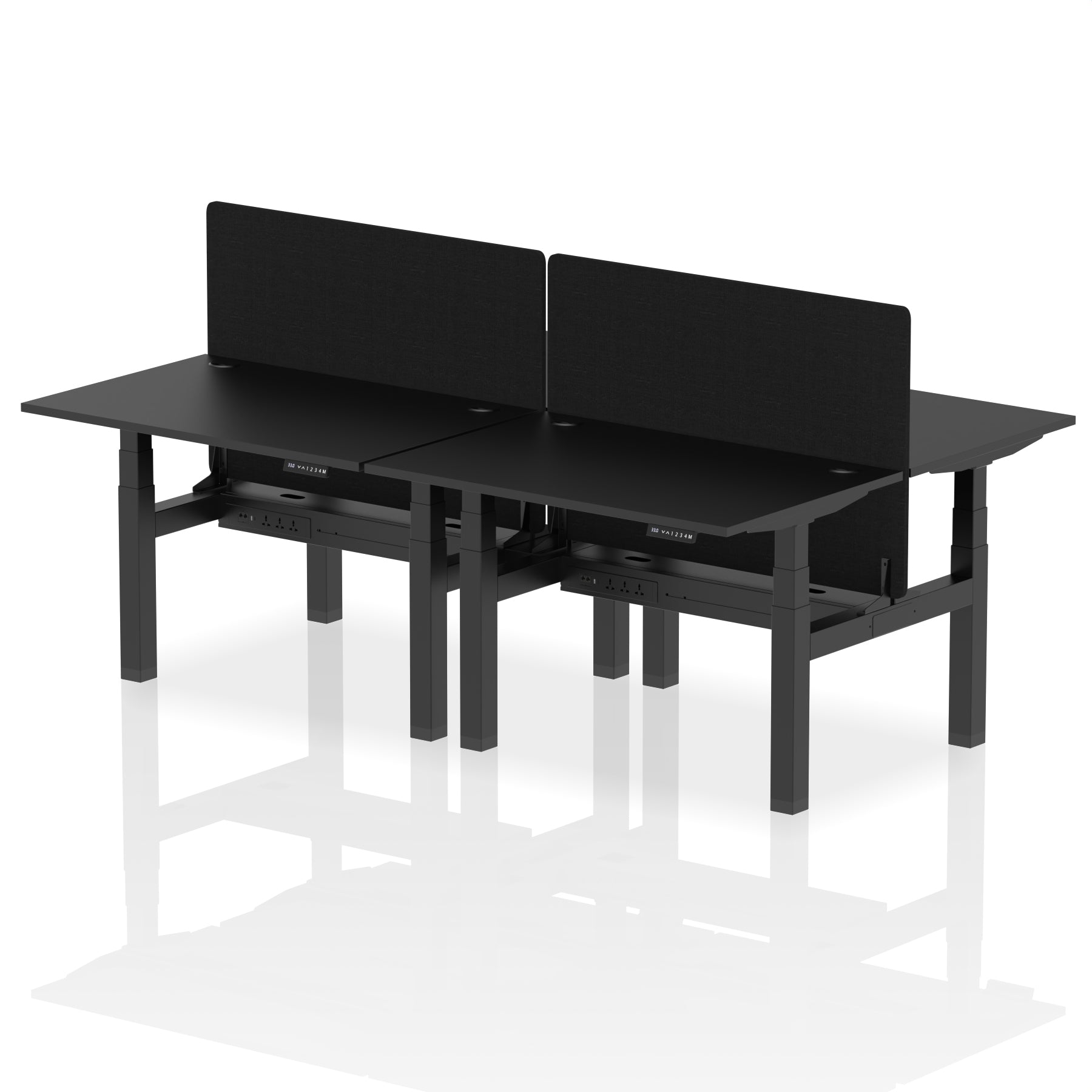 Air Back-to-Back Height Adjustable Bench Desk - 4 Person with Black Straight Screen