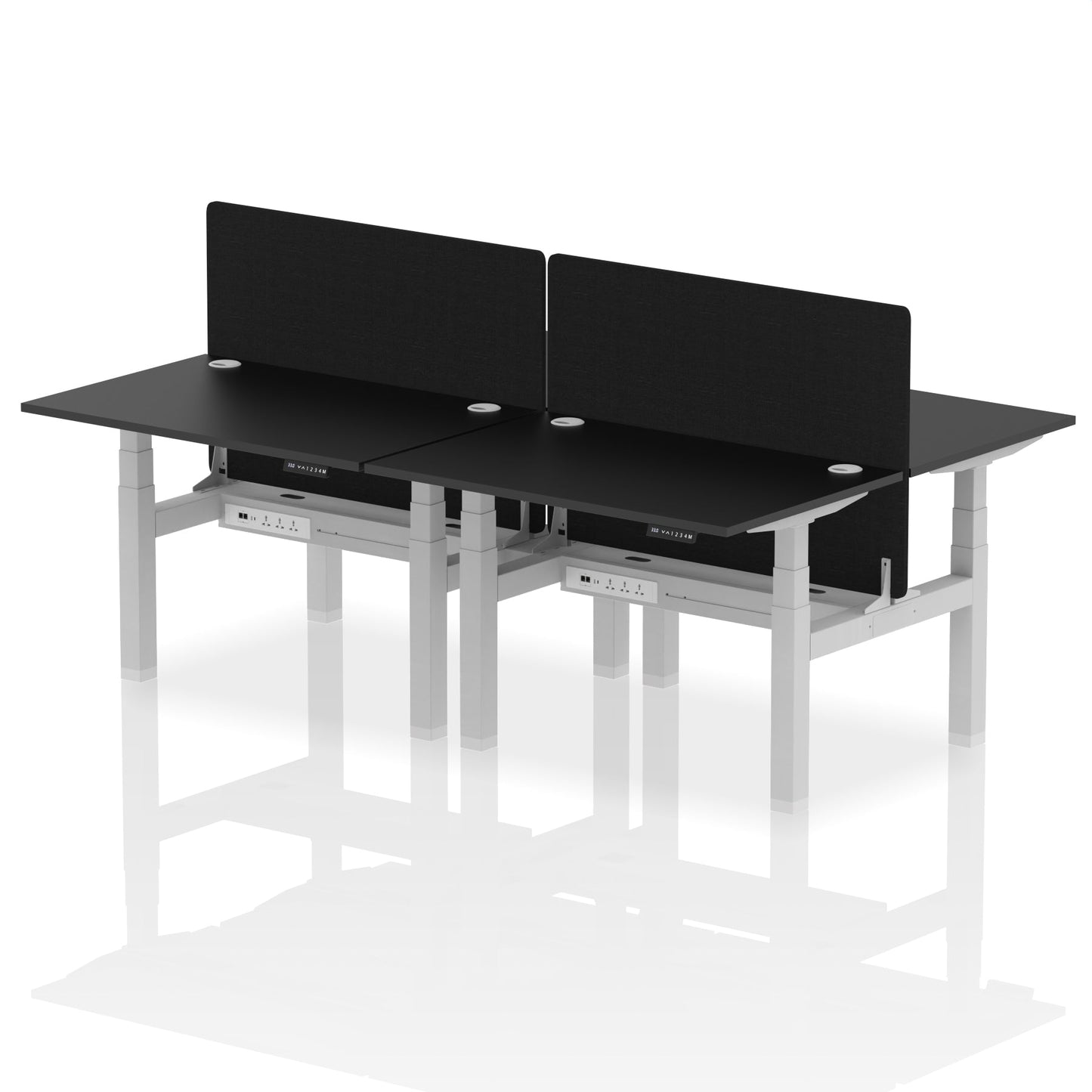 Air Back-to-Back Height Adjustable Bench Desk - 4 Person with Black Straight Screen