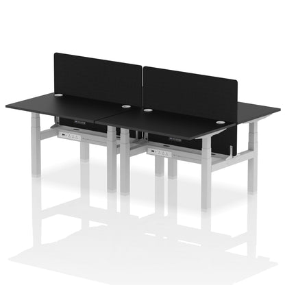 Air Back-to-Back Height Adjustable Bench Desk - 4 Person with Black Straight Screen