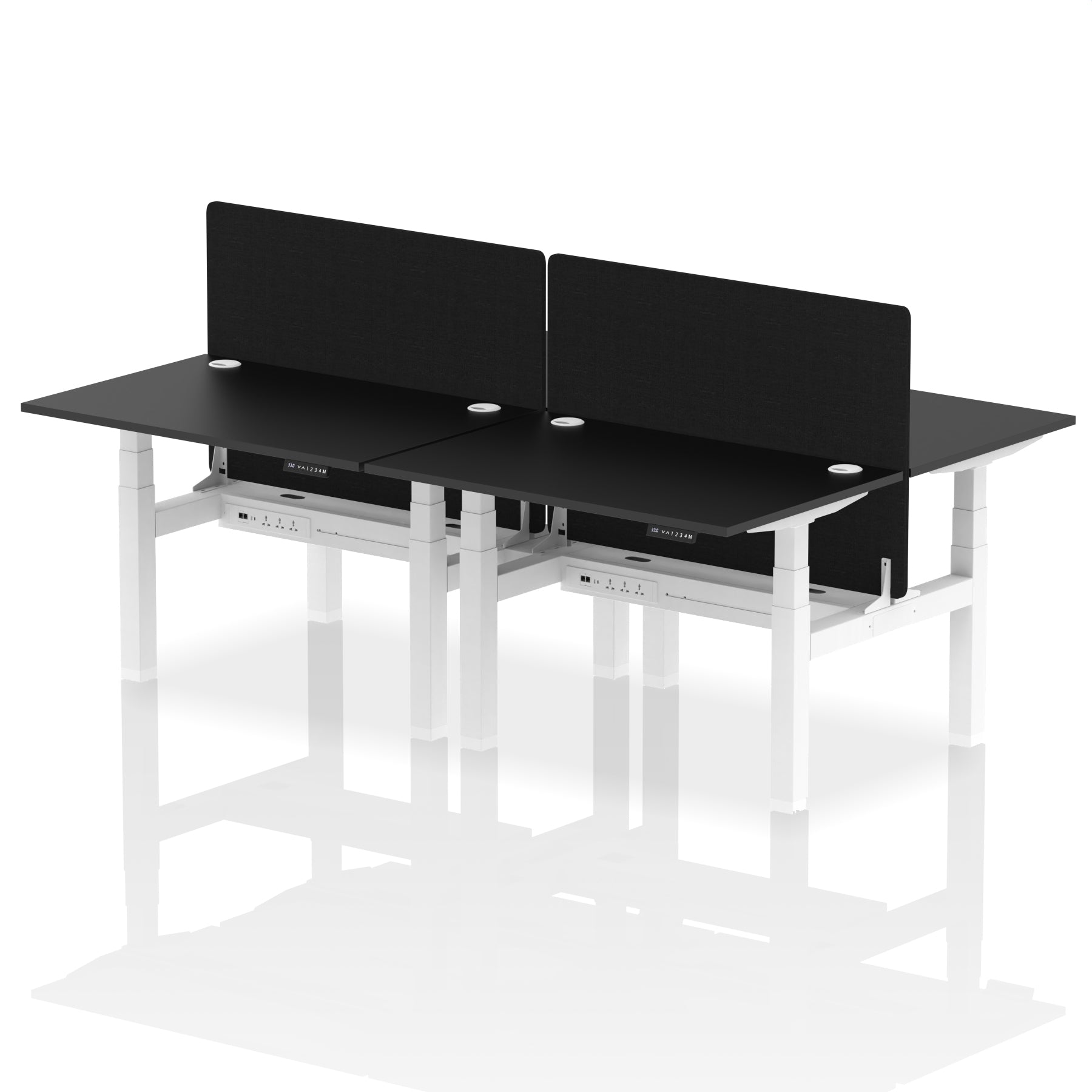 Air Back-to-Back Height Adjustable Bench Desk - 4 Person with Black Straight Screen