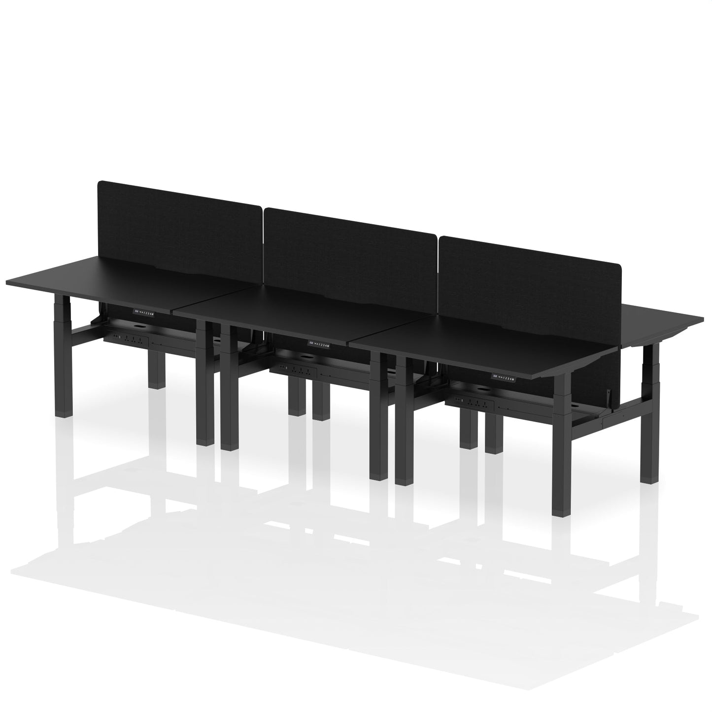 Air Back-to-Back Scalloped Edge Height Adjustable Bench Desk - 6 Person with Black Straight Screen