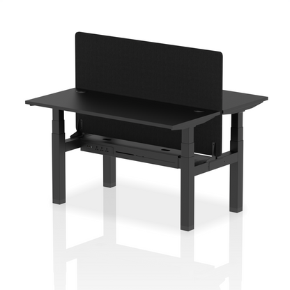 Air Back-to-Back Slimline Height Adjustable Bench Desk - 2 Person with Black Straight Screen