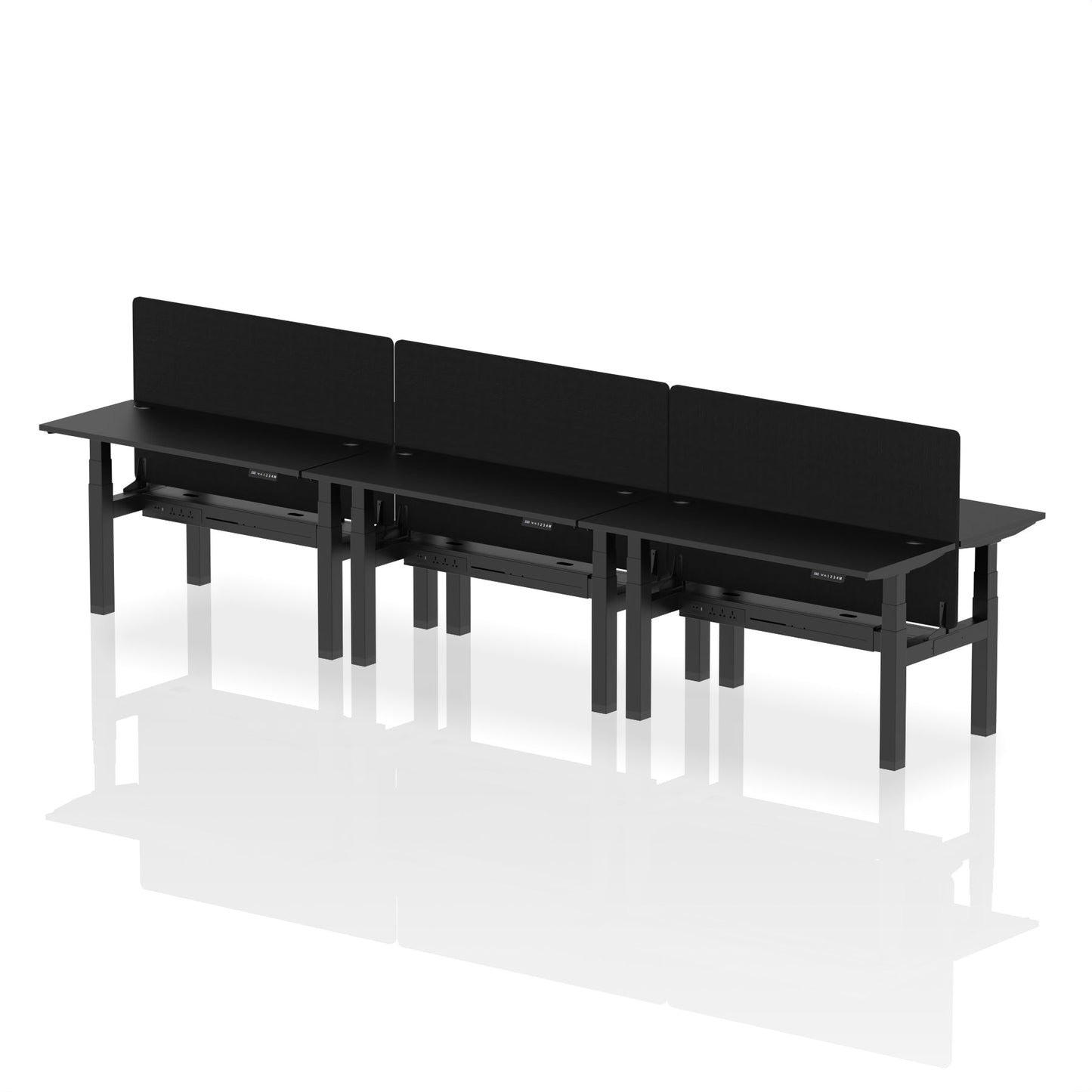 Air Back-to-Back Slimline Height Adjustable Bench Desk - 6 Person with Black Straight Screen