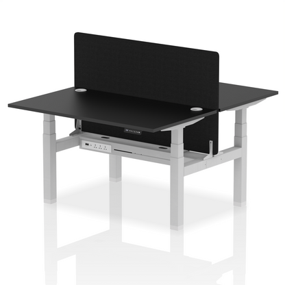 Air Back-to-Back Height Adjustable Bench Desk - 2 Person with Black Straight Screen