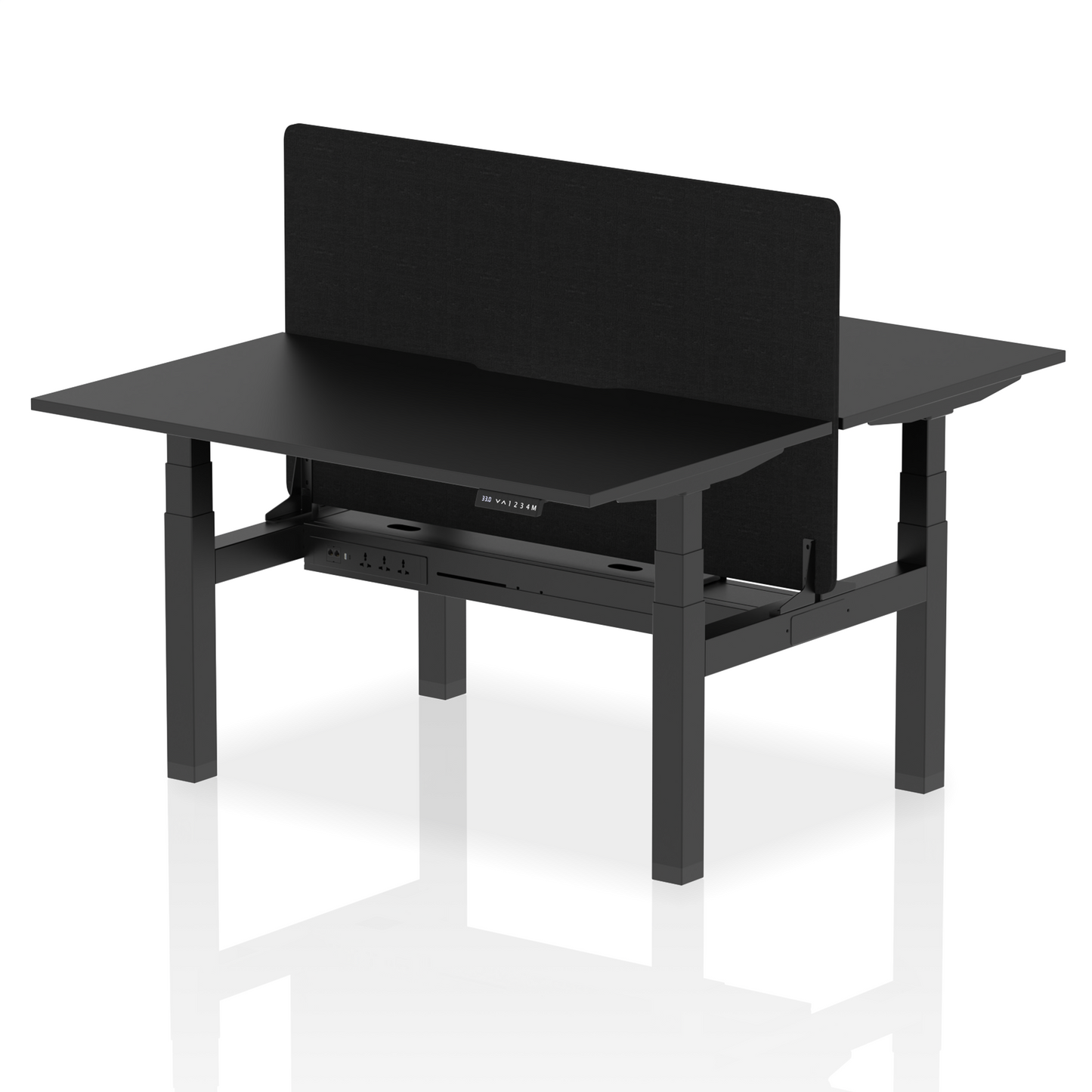 Air Back-to-Back Scalloped Edge Height Adjustable Bench Desk - 2 Person with Black Straight Screen