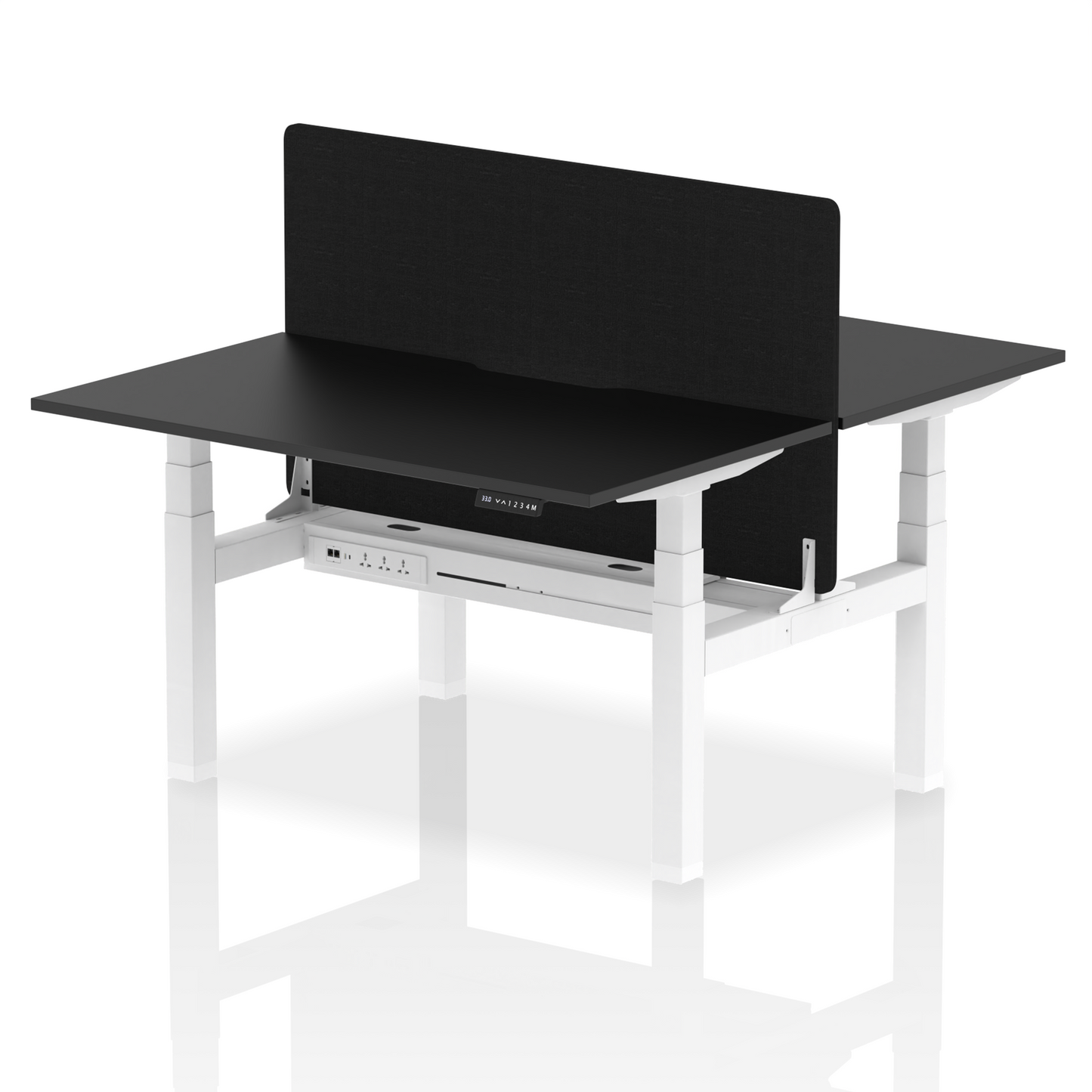 Air Back-to-Back Scalloped Edge Height Adjustable Bench Desk - 2 Person with Black Straight Screen