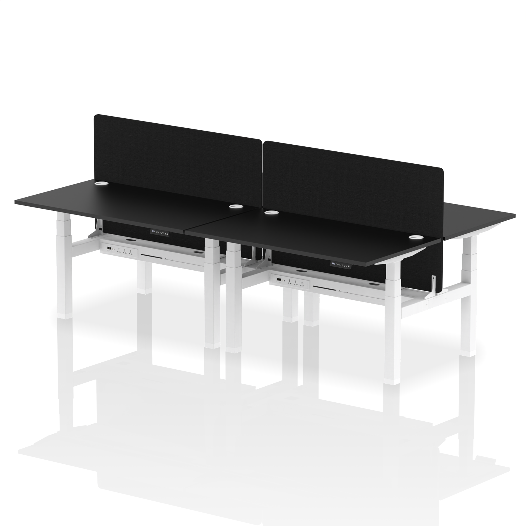 Air Back-to-Back Height Adjustable Bench Desk - 4 Person with Black Straight Screen