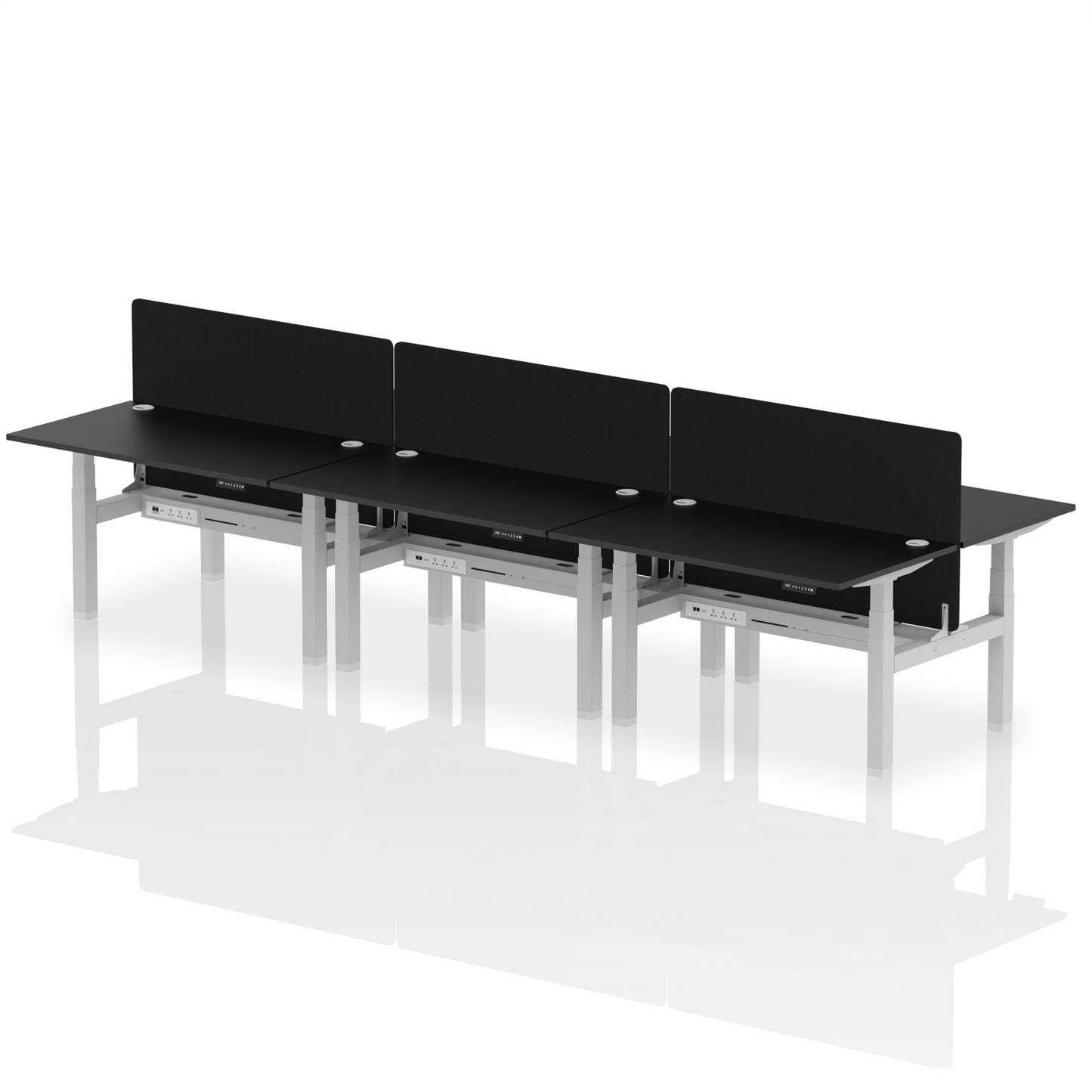 Air Back-to-Back Height Adjustable Bench Desk - 6 Person with Black Straight Screen