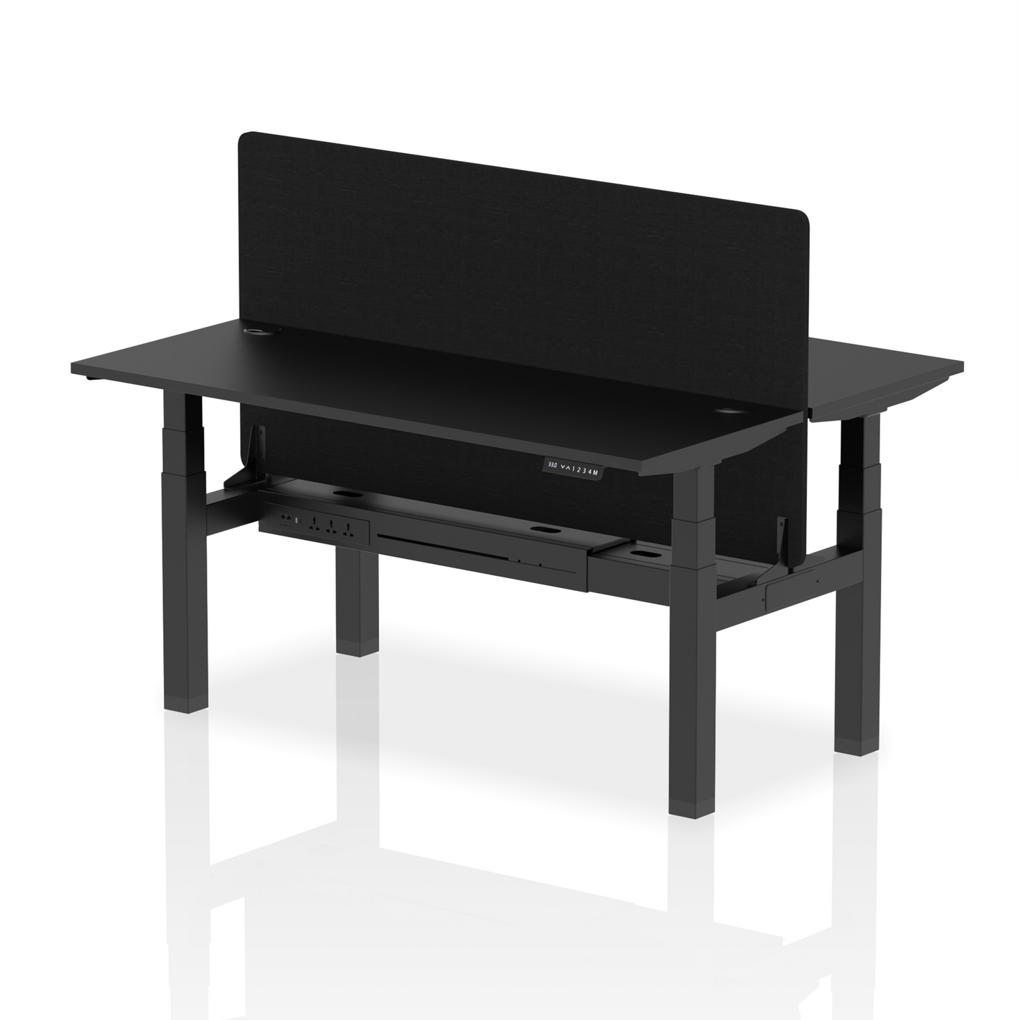 Air Back-to-Back Slimline Height Adjustable Bench Desk - 2 Person with Black Straight Screen