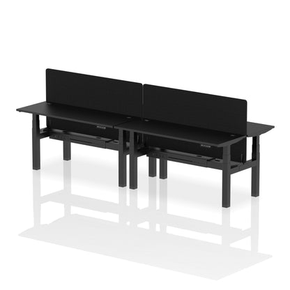 Air Back-to-Back Slimline Height Adjustable Bench Desk - 4 Person with Black Straight Screen