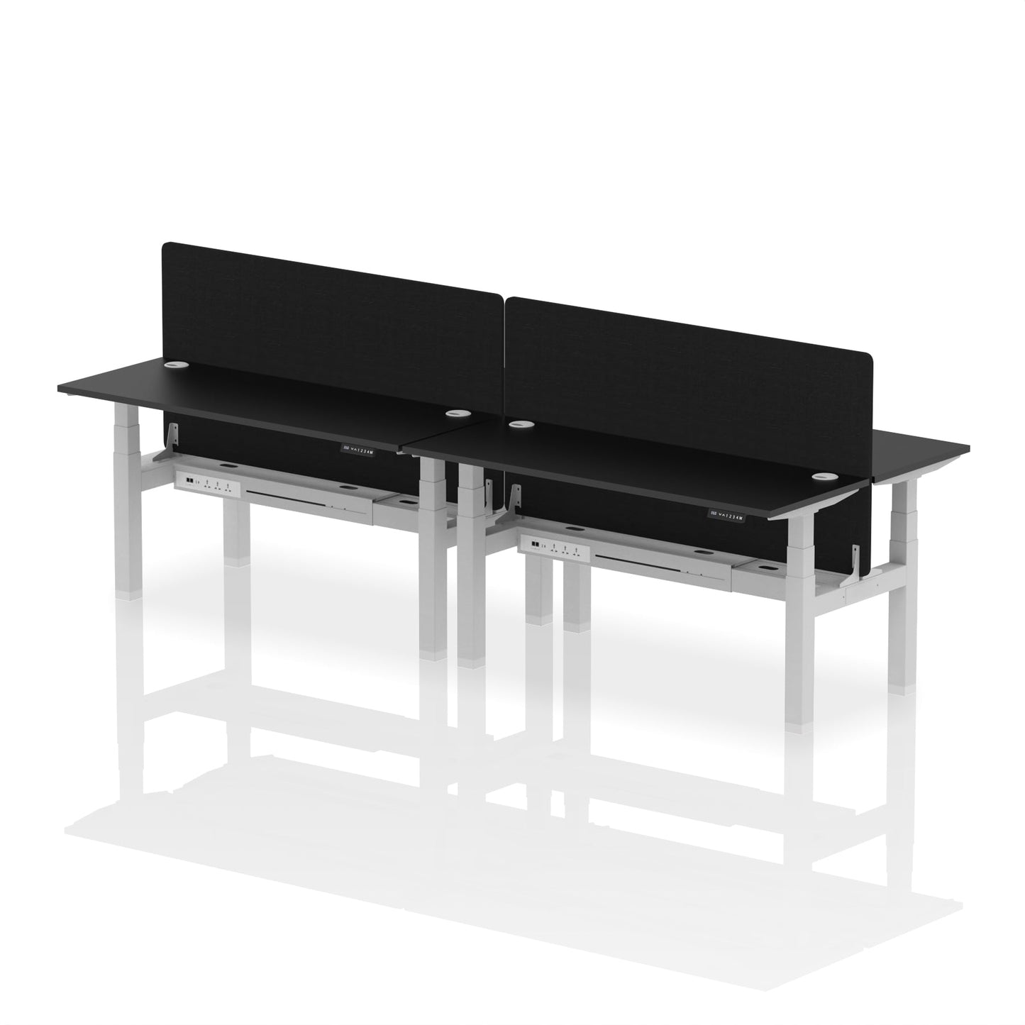 Air Back-to-Back Slimline Height Adjustable Bench Desk - 4 Person with Black Straight Screen