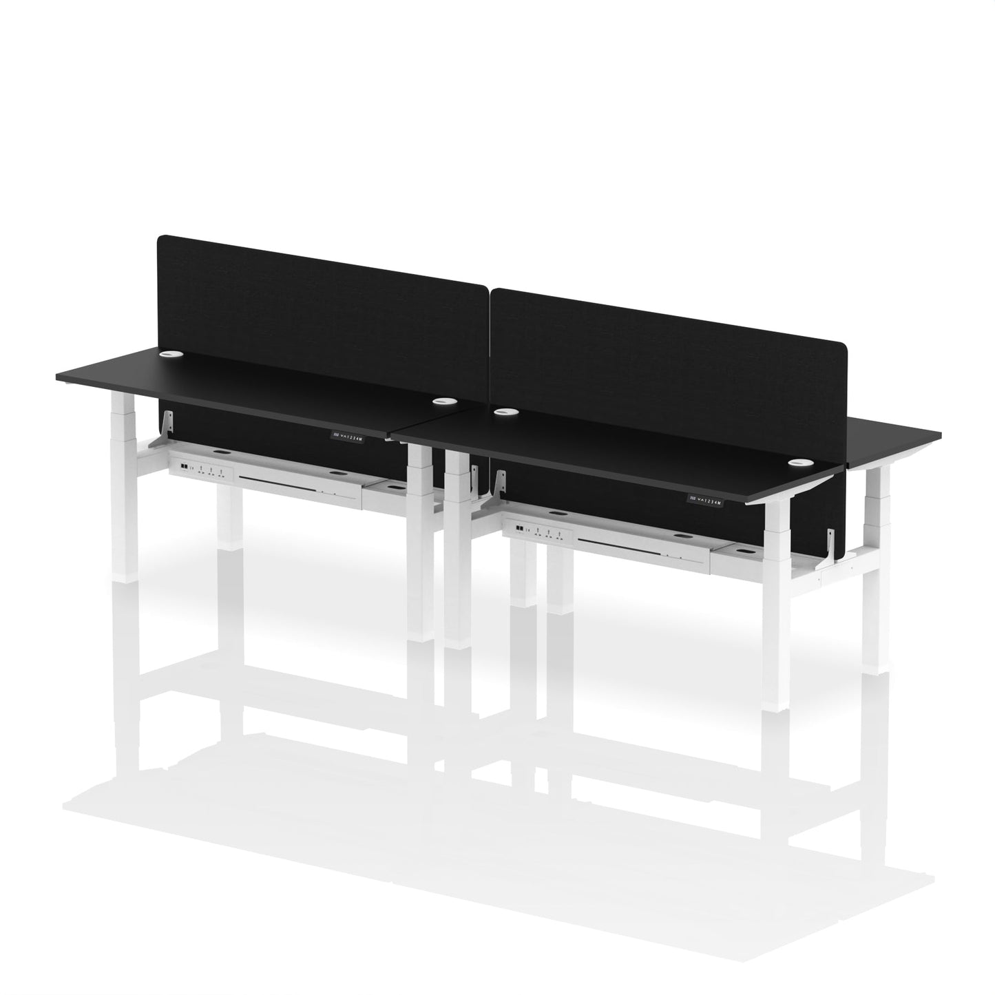 Air Back-to-Back Slimline Height Adjustable Bench Desk - 4 Person with Black Straight Screen