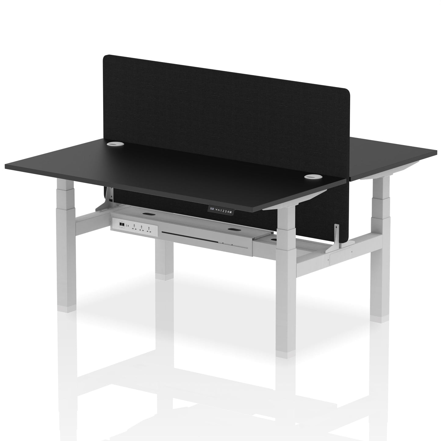 Air Back-to-Back Height Adjustable Bench Desk - 2 Person with Black Straight Screen