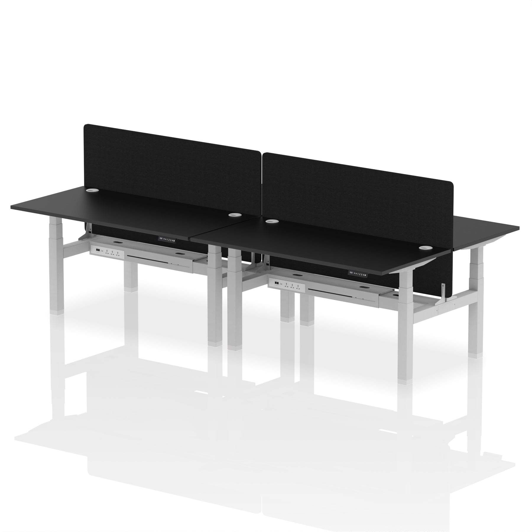 Air Back-to-Back Height Adjustable Bench Desk - 4 Person with Black Straight Screen