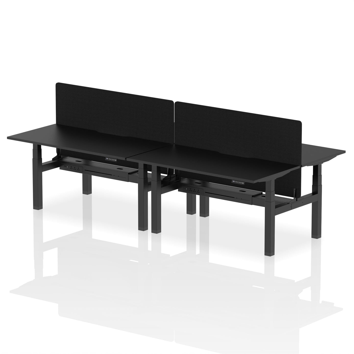 Air Back-to-Back Scalloped Edge Height Adjustable Bench Desk - 4 Person with Black Straight Screen