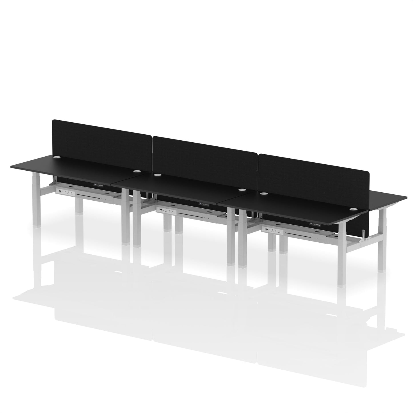 Air Back-to-Back Height Adjustable Bench Desk - 6 Person with Black Straight Screen