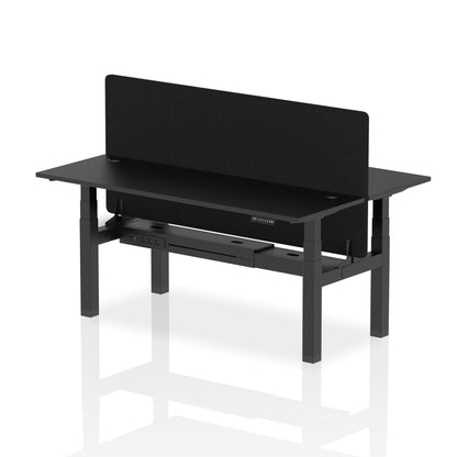 Air Back-to-Back Slimline Height Adjustable Bench Desk - 2 Person with Black Straight Screen