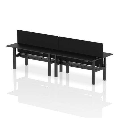 Air Back-to-Back Slimline Height Adjustable Bench Desk - 4 Person with Black Straight Screen