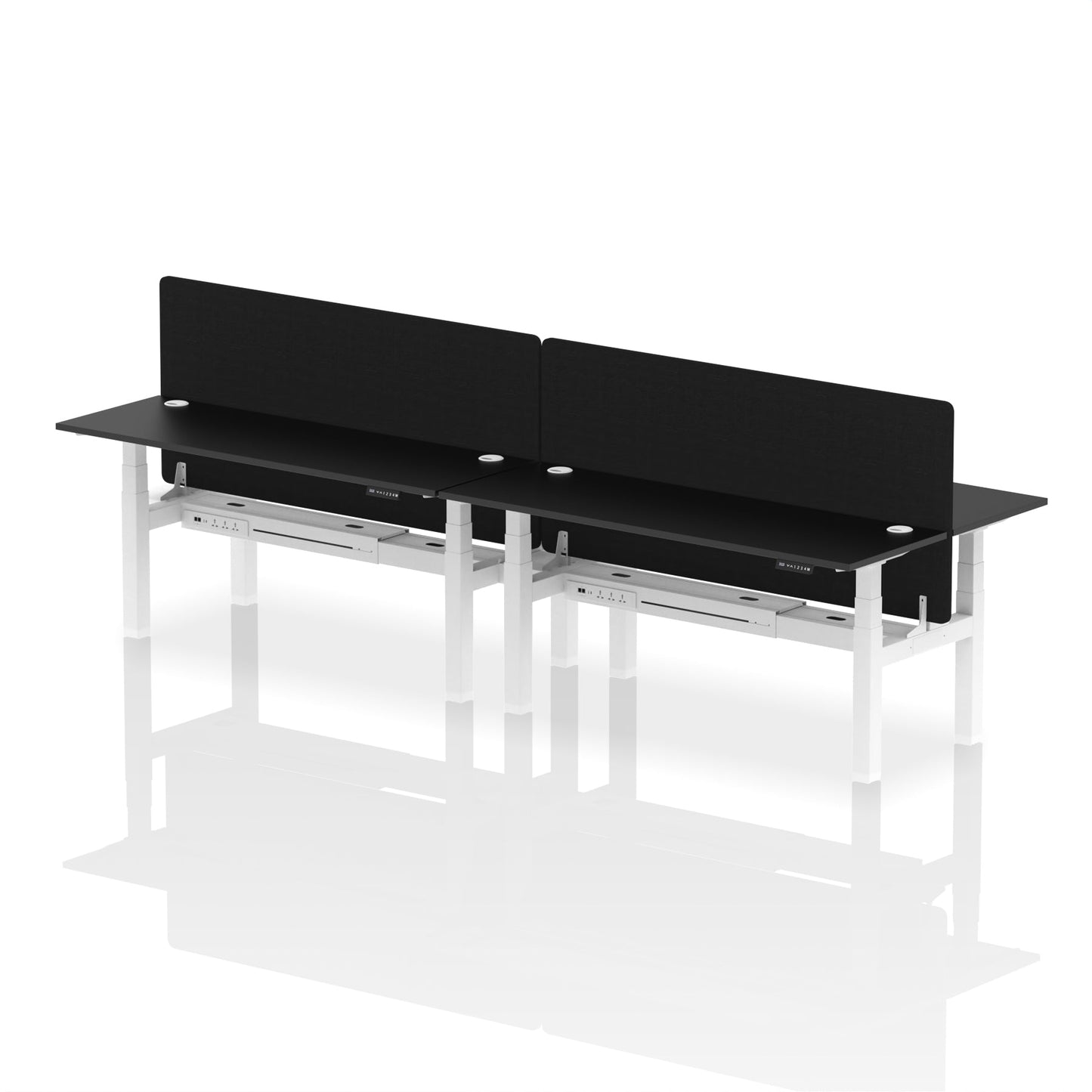 Air Back-to-Back Slimline Height Adjustable Bench Desk - 4 Person with Black Straight Screen