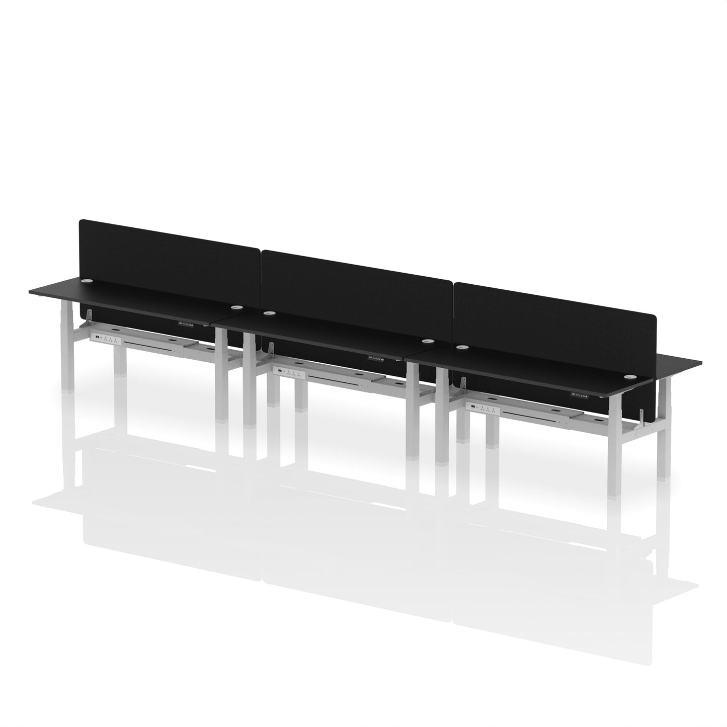 Air Back-to-Back Slimline Height Adjustable Bench Desk - 6 Person with Black Straight Screen