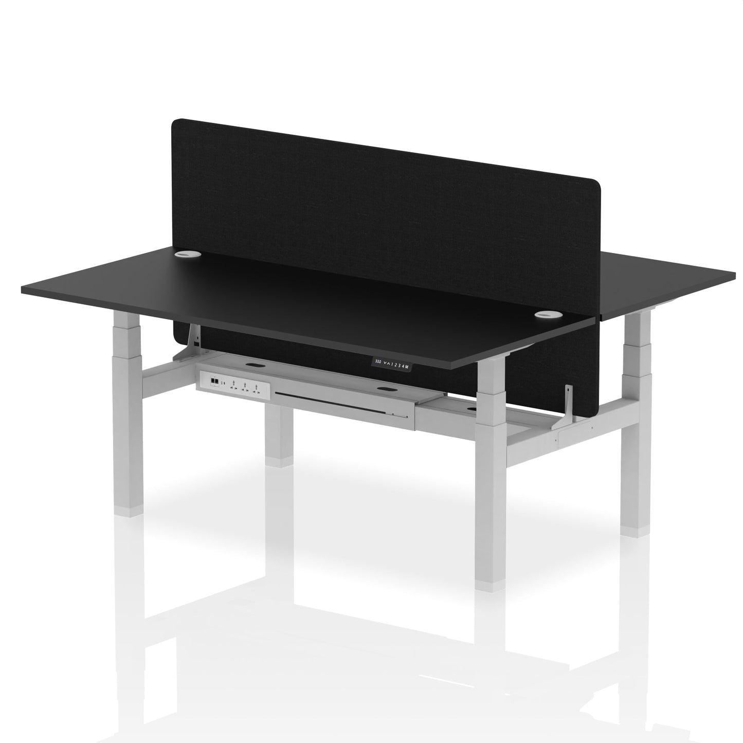 Air Back-to-Back Height Adjustable Bench Desk - 2 Person with Black Straight Screen