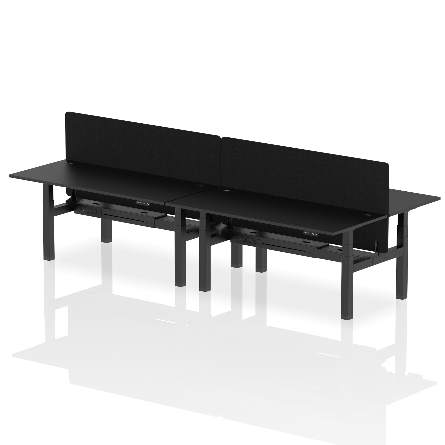 Air Back-to-Back Height Adjustable Bench Desk - 4 Person with Black Straight Screen