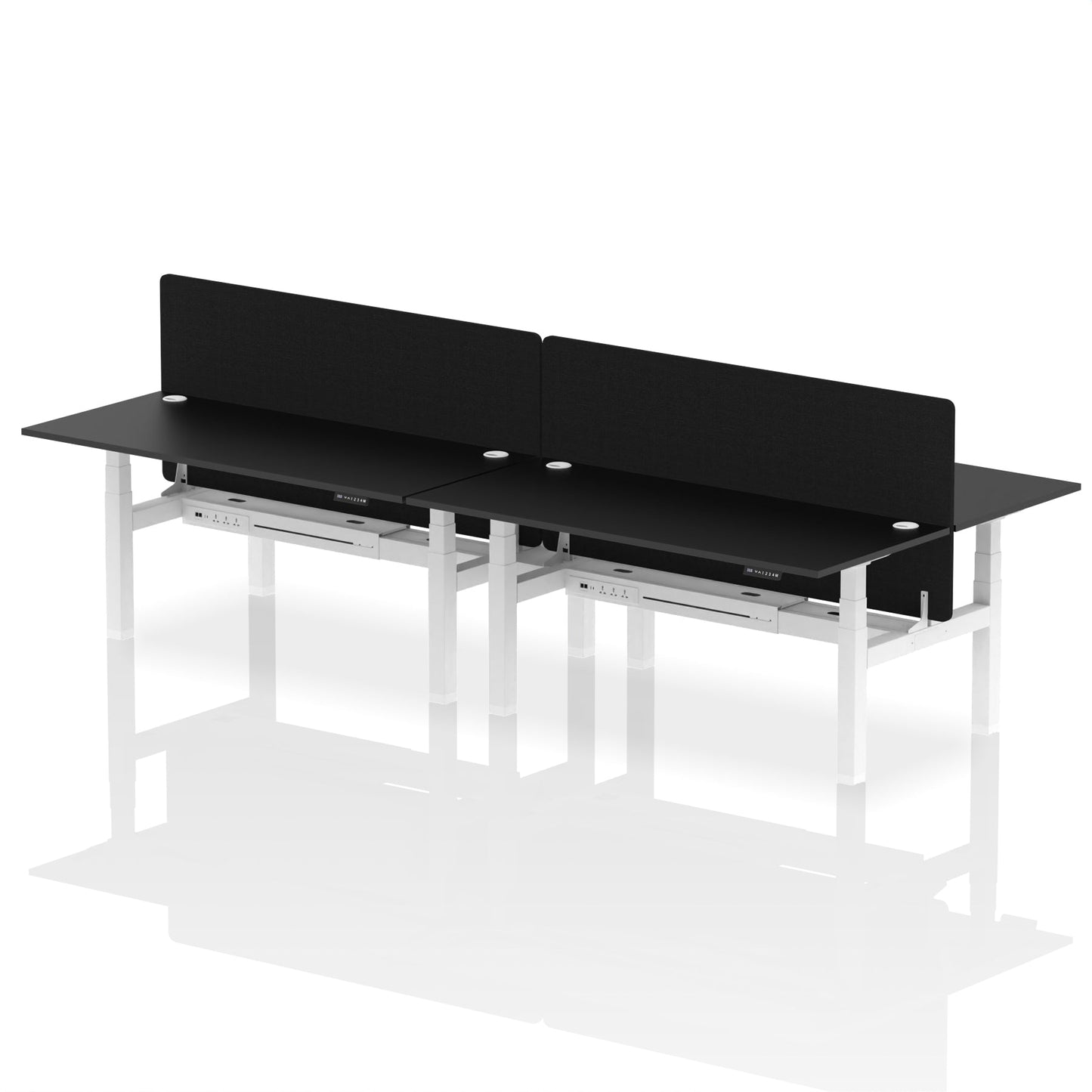 Air Back-to-Back Height Adjustable Bench Desk - 4 Person with Black Straight Screen