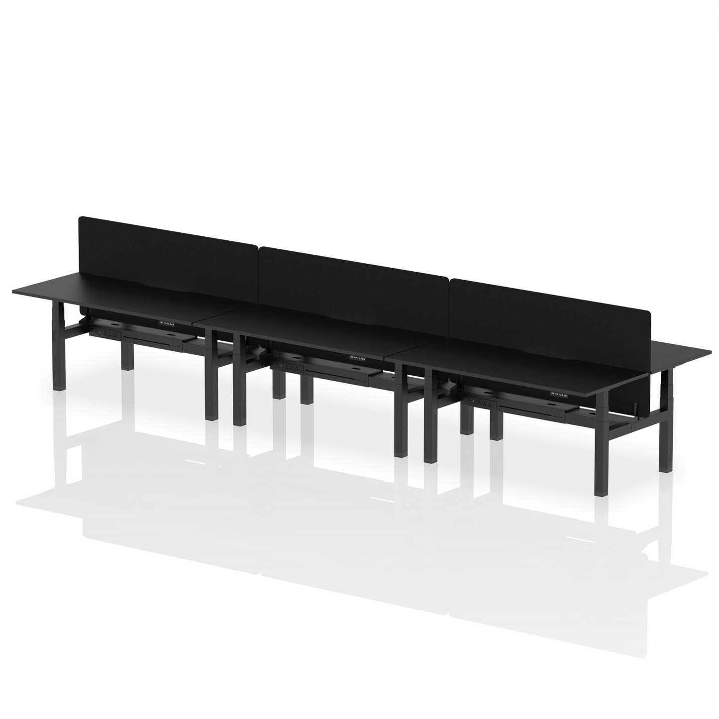 Air Back-to-Back Scalloped Edge Height Adjustable Bench Desk - 6 Person with Black Straight Screen