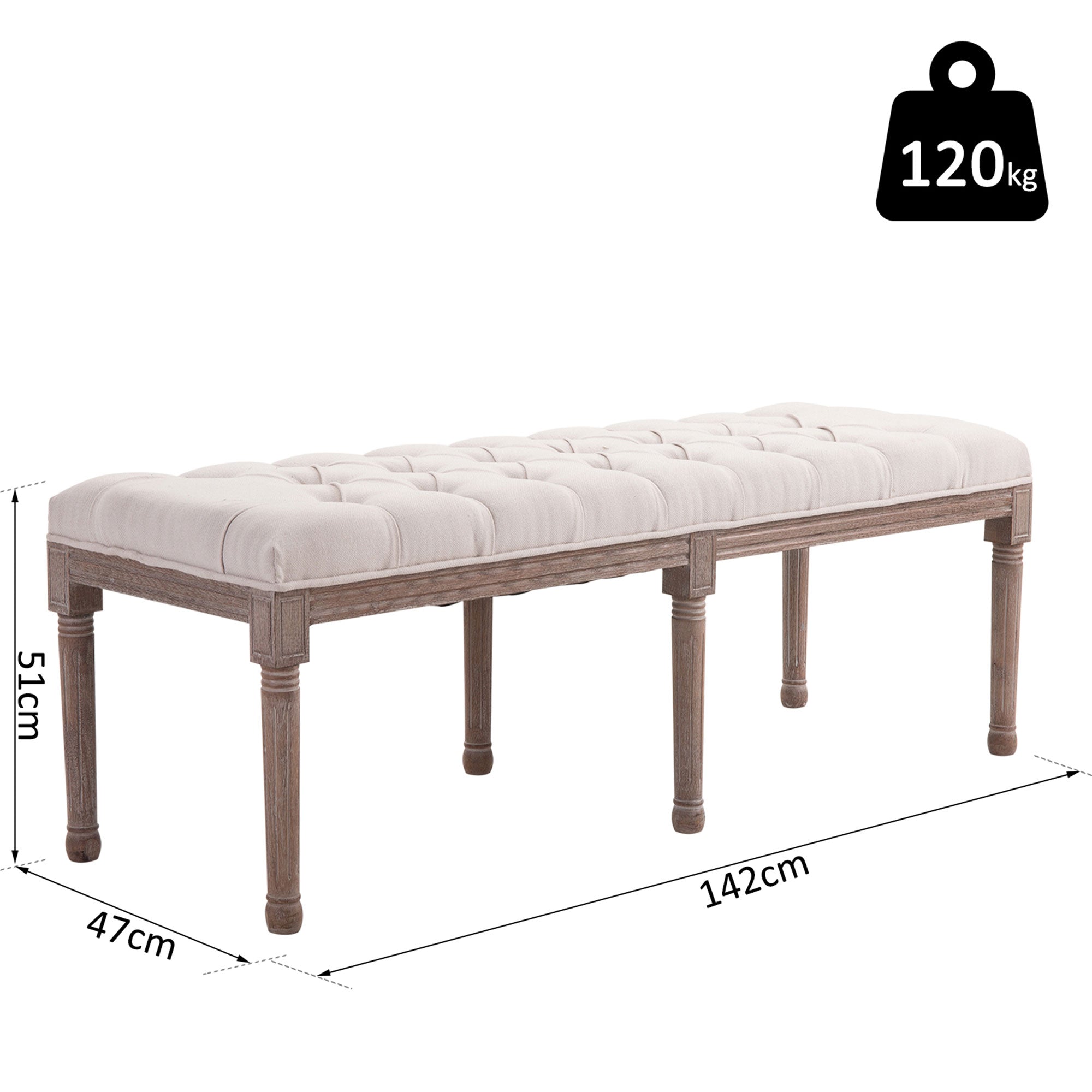 HOMCOM Bed End Side Chaise Lounge Sofa Stool Chic Button Tufted Window Hallway Seat Bench Wooden Leg Fabric Cover Padded Beige 