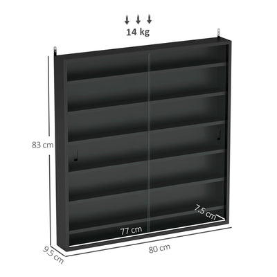 HOMCOM Six Shelf Display Cabinet, with Glass Doors - Black 