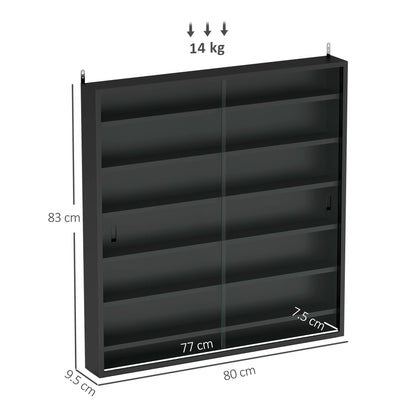 HOMCOM Six Shelf Display Cabinet, with Glass Doors - Black 