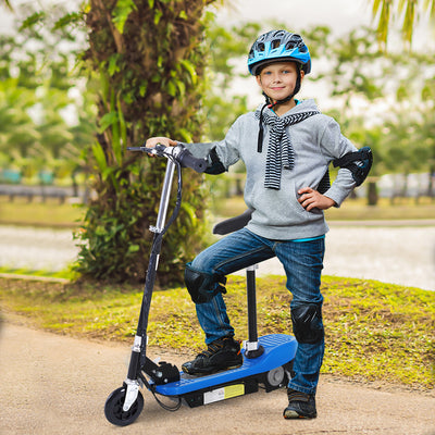 HOMCOM Foldable Electric Scooter for Kids 12V 120W W/Brake Kickstand -Blue 