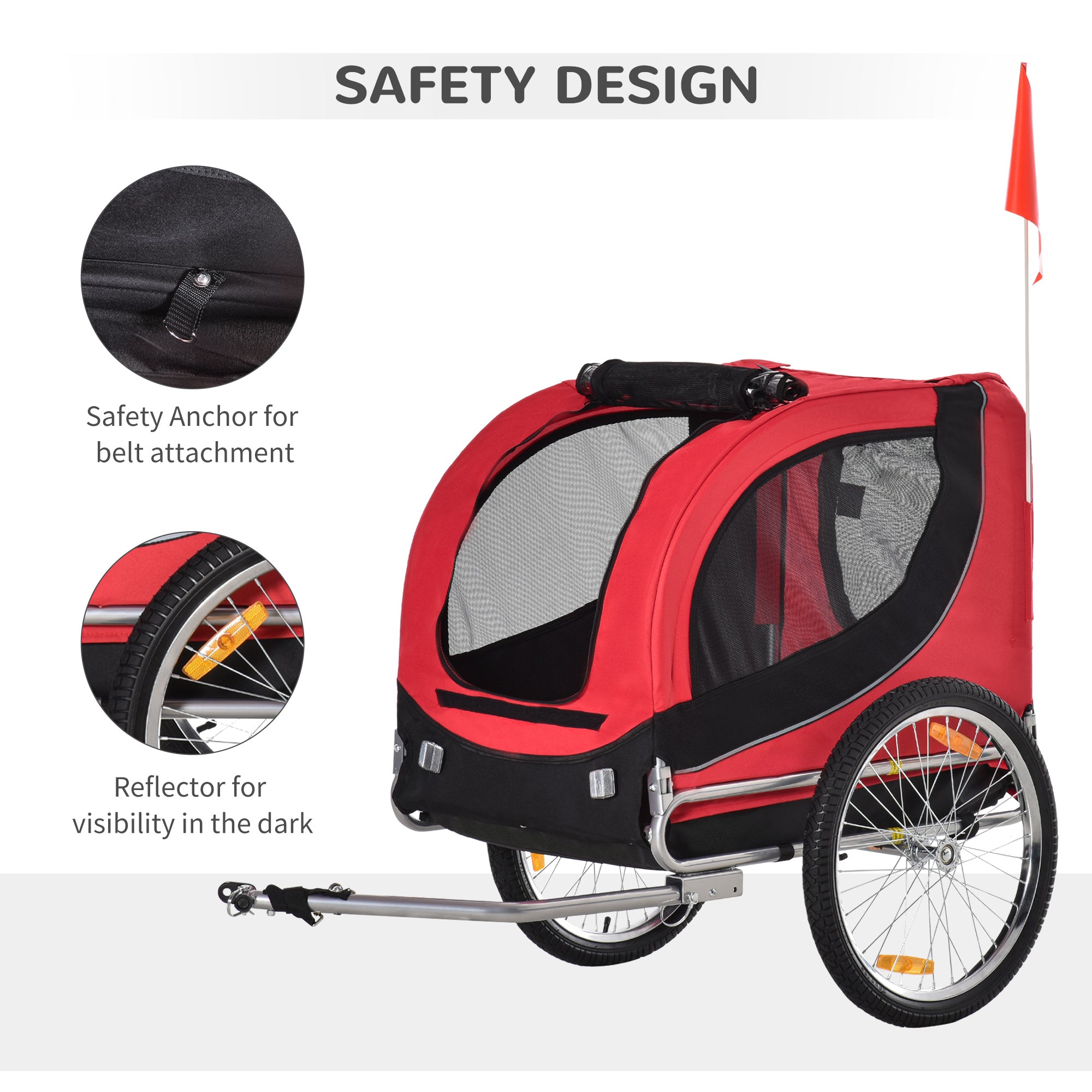 PawHut Steel Dog Bike Trailer Pet Cart Carrier for Bicycle Kit Water Resistant with Hitch Coupler Travel Black and Red 